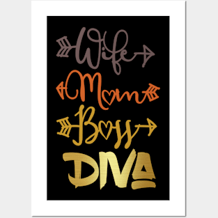 Wife Mom Boss Gold Diva Posters and Art